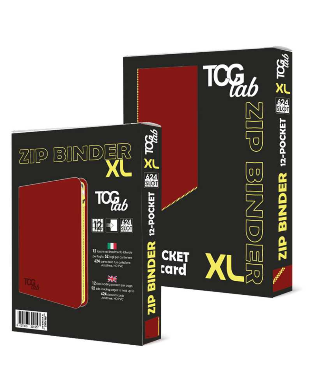 TcgLab 12-Pocket XL Trading Card Zip Binder (Rosso/Giallo)
