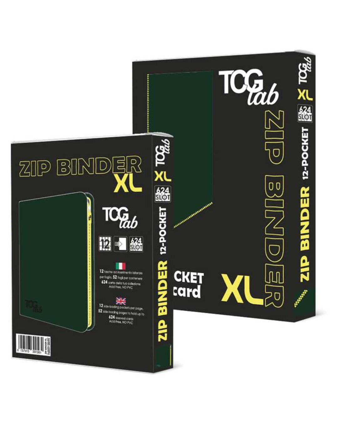 TcgLab 12-Pocket XL Trading Card Zip Binder (Verde/Giallo)